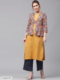 Sassafras Mustard Kurta with Grey Printed Jacket