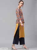 Sassafras Mustard Kurta with Grey Printed Jacket