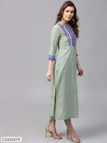 Sassafras Olive Jacquard Yoke Straight Kurta (Code: C2426479)
