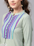 Sassafras Olive Jacquard Yoke Straight Kurta (Code: C2426479)