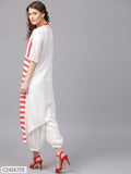 Sassafras Red Stripes Dip Hem Kurta (Code: C2426725)