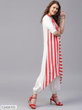 Sassafras Red Stripes Dip Hem Kurta (Code: C2426725)