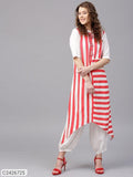 Sassafras Red Stripes Dip Hem Kurta (Code: C2426725)