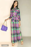 Womens Jumpsuit Having Shirt Collar, Placket With Button and 3/4 Sleeve With Roll Ups