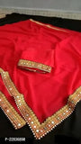 Georgette Mirror Lace Border Sarees with Blouse Piece