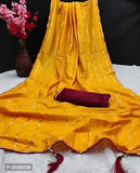 Art Silk Foil Print Piping Border Sarees with Blouse piece