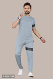 Stylish Lycra Blend Track Pant With Half Sleeve Round Neck T-Shirt For Men
