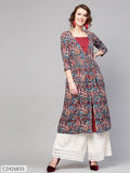 Sassafras Navy Red Floral Mock Shrug Kurta